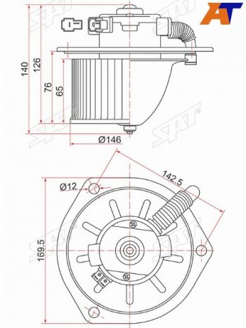 4 199 р. Мотор отопителя салона Hino Dutro 02-11  Mitsubishi Fuso Canter FE5 93-02  Fuso Canter FE6 93-02  SAT ST-MC140941  с доставкой в г. Пермь. Увеличить фотографию 1