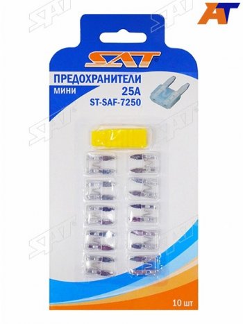51 р. Предохранитель мини 25А (10 штук) SAT ST-SAF-7250  с доставкой в г. Пермь. Увеличить фотографию 1