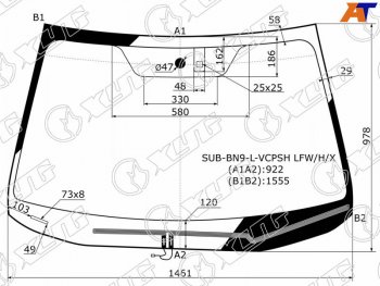 Стекло лобовое (Обогрев щеток Датчик дождя) Subaru Legacy 15-19  Outback 14-21  Legacy B4 14-20 XYG SUB-BN9-L-VCPSH LFW/H/X