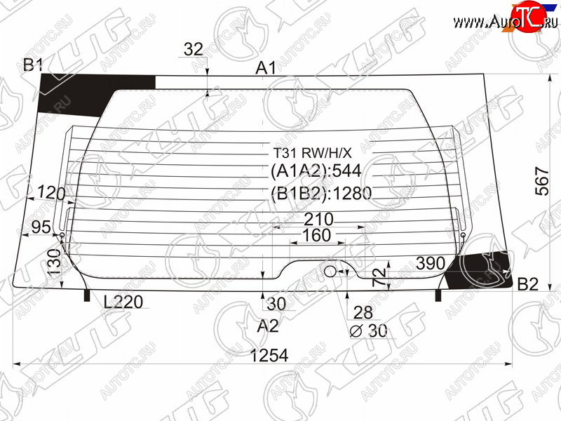 7 899 р. Стекло заднее (Цвет зеленый Обогрев) Nissan X-Trail 07-15 XYG T31 RW/H/X  с доставкой в г. Пермь