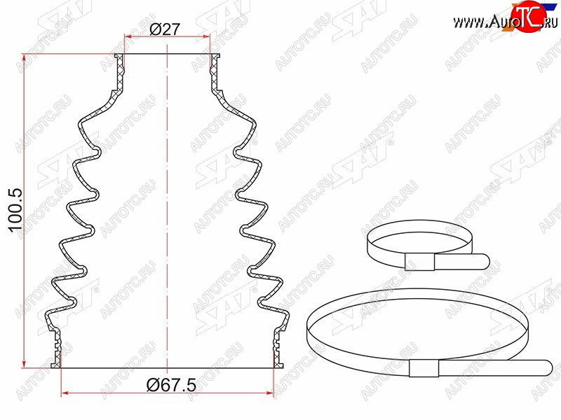 639 р. Пыльник шруса внутренний FR VW GOLF (2 хомута. термопластик)                                         SAT TC-021  с доставкой в г. Пермь