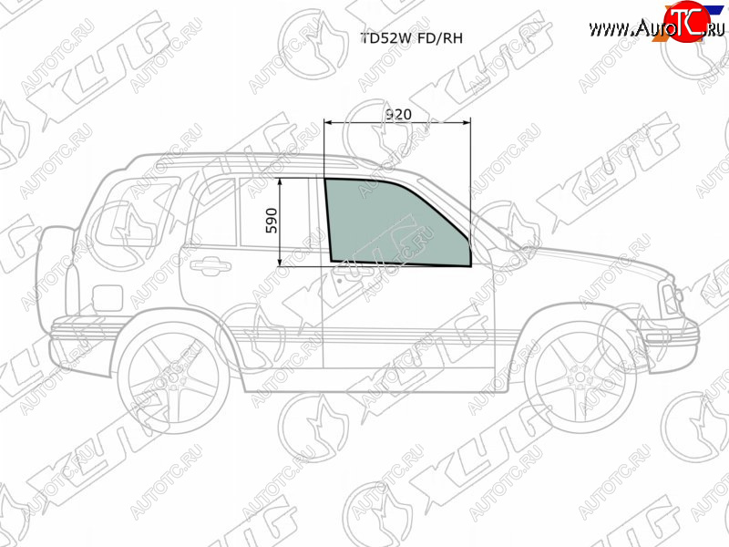 2 789 р. Стекло боковое опускное (Спереди Справа Цвет зеленый) Suzuki Escudo 97-05  Grand Vitara 97-05  C XYG TD52W FD/RH  с доставкой в г. Пермь