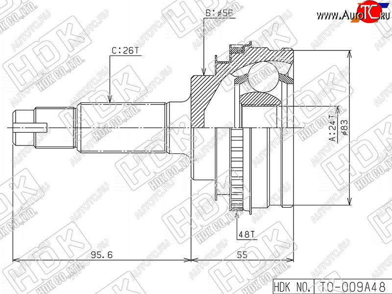 4 749 р. Шрус наружный TOYOTA CARINACALDINACAMRY SV3040CARIBCOROLLA 4WDRAV4 SXA1# 34S2C4A 88-02 HDK TO-009A48  с доставкой в г. Пермь