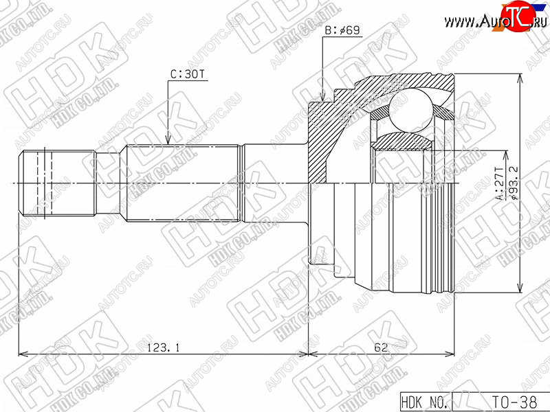 8 199 р. Шрус наружный TOYOTA LAND CRUISER PRADO #ZJ9#4RUNNERSURF #ZN18# 1KZ-TE5VZ 95-02                   HDK TO-38  с доставкой в г. Пермь