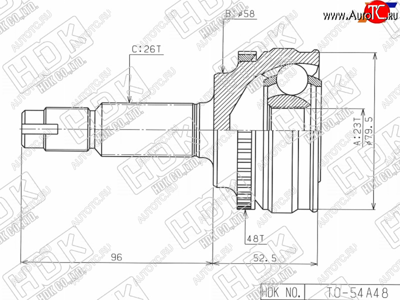 6 299 р. Шрус наружный TOYOTA COROLLARUNXOPARAV4 CA2#SV50ALLIONWISH 4WD 1ZZ 4WD1AZ-FSE3ZZ(euro) 00-05 HDK TO-54A48  с доставкой в г. Пермь