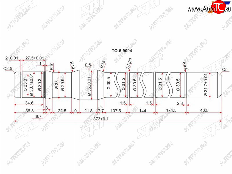 2 859 р. Полуось FR TY Land Cruiser 80105 (длинная)  -LH SAT TO-5-9004  с доставкой в г. Пермь