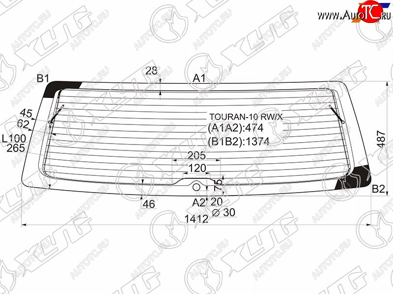 11 549 р. Стекло заднее (Цвет зеленый Обогрев) Volkswagen Touran 10-15 XYG TOURAN-10 RW/X  с доставкой в г. Пермь