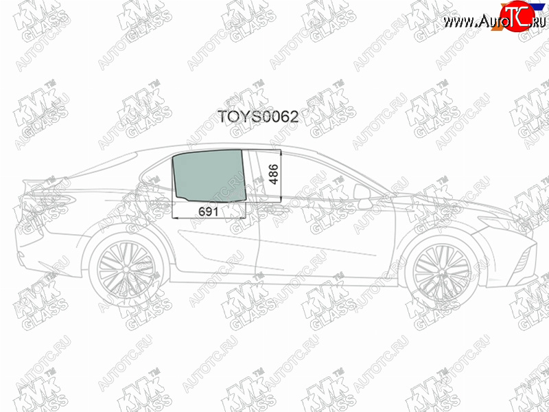 2 499 р. Стекло боковое опускное (Сзади Справа Цвет зеленый) Toyota Camry (XV70) 17-21  Camry UAEUSA 17-2 KMK TOYS0062  с доставкой в г. Пермь