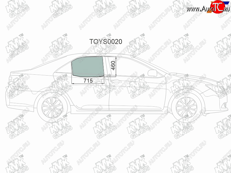 2 599 р. Стекло боковое опускное (Сзади Справа Цвет зеленый) Toyota Camry (XV50) 11-18  Camry UAEUSA 11-1 KMK TOYS0020  с доставкой в г. Пермь