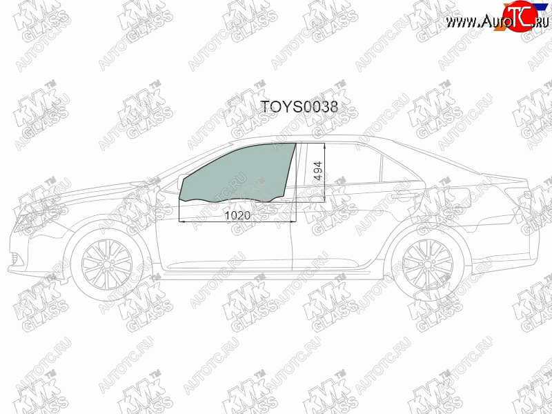 2 599 р. Стекло боковое опускное (Спереди Слева Цвет зеленый) Toyota Camry (XV50) 11-21  Camry UAEUSA 11- KMK TOYS0038  с доставкой в г. Пермь