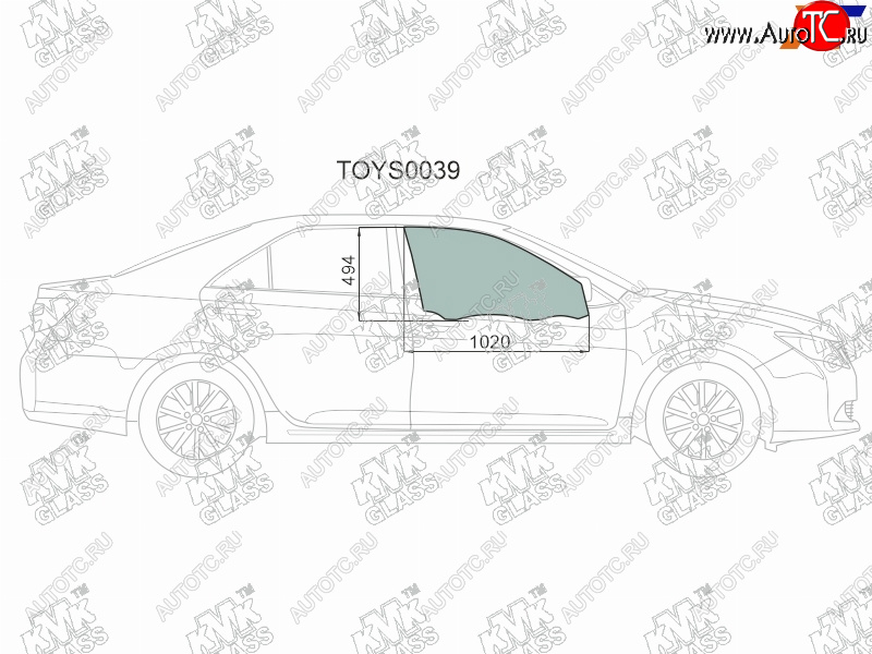2 599 р. Стекло боковое опускное (Спереди Справа Цвет зеленый) Toyota Camry (XV50) 11-18  Camry UAEUSA 11 KMK TOYS0039  с доставкой в г. Пермь