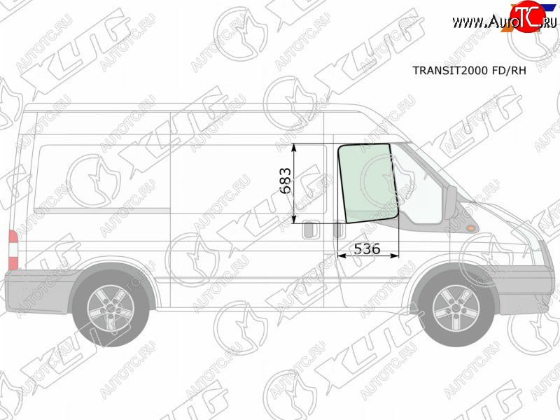 3 079 р. Стекло боковое опускное (Спереди Справа Цвет зеленый) Ford Transit 00-14                           XYG TRANSIT2000 FD/RH  с доставкой в г. Пермь