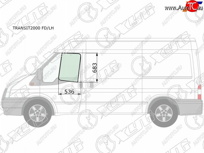 3 079 р. Стекло боковое опускное (Спереди Слева Цвет зеленый) Ford Transit 00-14                            XYG TRANSIT2000 FD/LH  с доставкой в г. Пермь