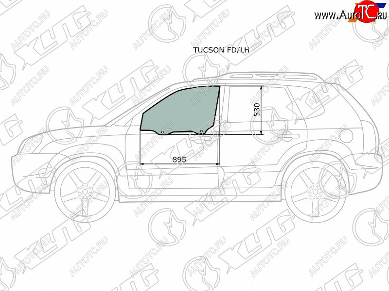 2 789 р. Стекло боковое опускное (Спереди Слева Цвет зеленый) Hyundai Tucson 04-09 XYG TUCSON FD/LH  с доставкой в г. Пермь