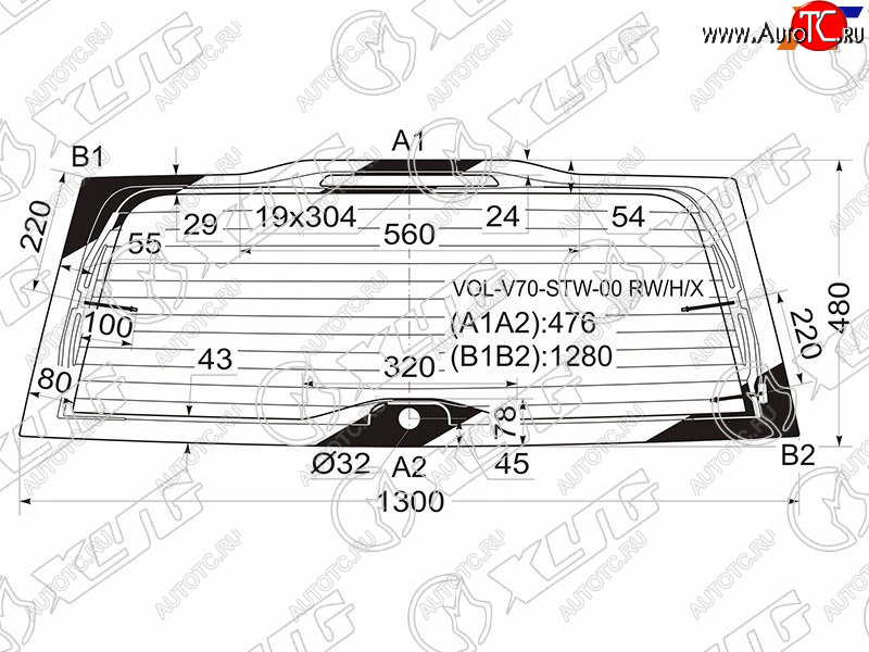 12 449 р. Стекло заднее (Цвет зеленый Обогрев Антенна) Volvo V70 00-07  XC70 00-07 XYG VOL-V70-STW-00 RW/H/X  с доставкой в г. Пермь
