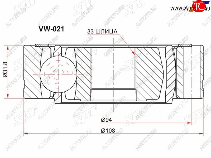 2 389 р. Шрус внутренний VOLKSWAGEN TRANSPORTER Т4 90-94 SAT VW-021  с доставкой в г. Пермь