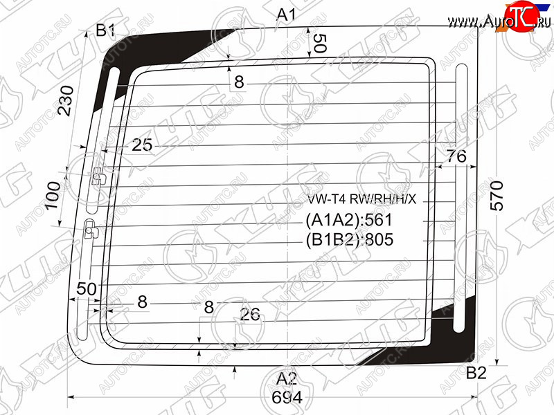 5 399 р. Стекло заднее (Цвет зеленый Обогрев) Volkswagen Transporter 90-03  Caravelle 90-03 XYG VW-T4 RW/RH/H/X  с доставкой в г. Пермь