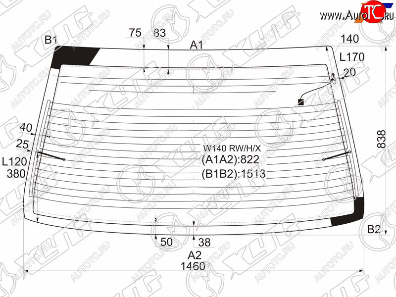 9 749 р. Стекло заднее (Цвет зеленый Обогрев Антенна) Mercedes-Benz S-Class 91-99 XYG W140 RW/H/X  с доставкой в г. Пермь