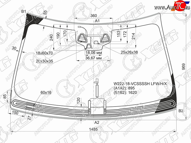 13 799 р. Стекло лобовое (Обогрев щеток Три камеры Датчик дождя Молдинг) Mercedes-Benz S-Class 17-20 XYG W222-18-VCSSSSH LFW/H/X  с доставкой в г. Пермь