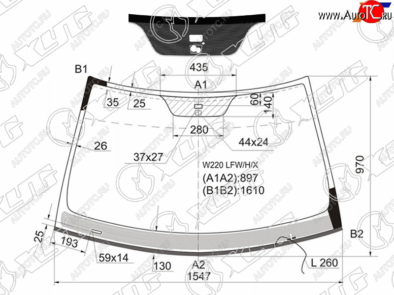 10 199 р. Стекло лобовое (Обогрев щеток Датчик дождя Молдинг) Mercedes-Benz S-Class 98-02 XYG W220 LFW/H/X  с доставкой в г. Пермь