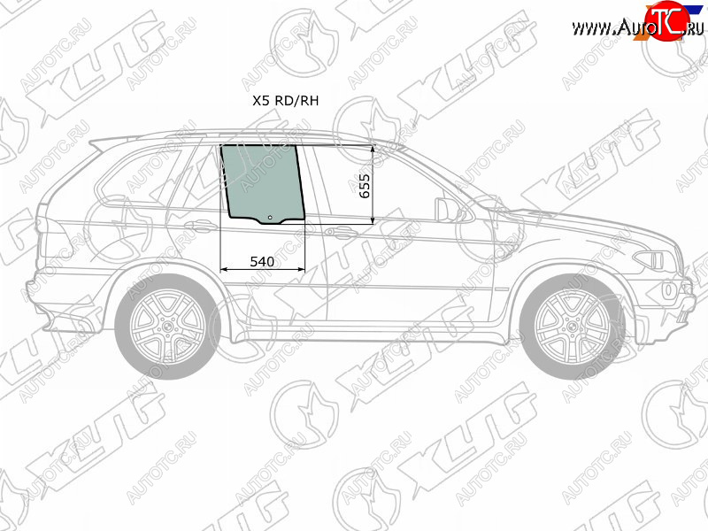 1 799 р. Стекло боковое опускное (Сзади Справа Цвет зеленый) BMW X5 99-06 XYG X5 RD/RH  с доставкой в г. Пермь