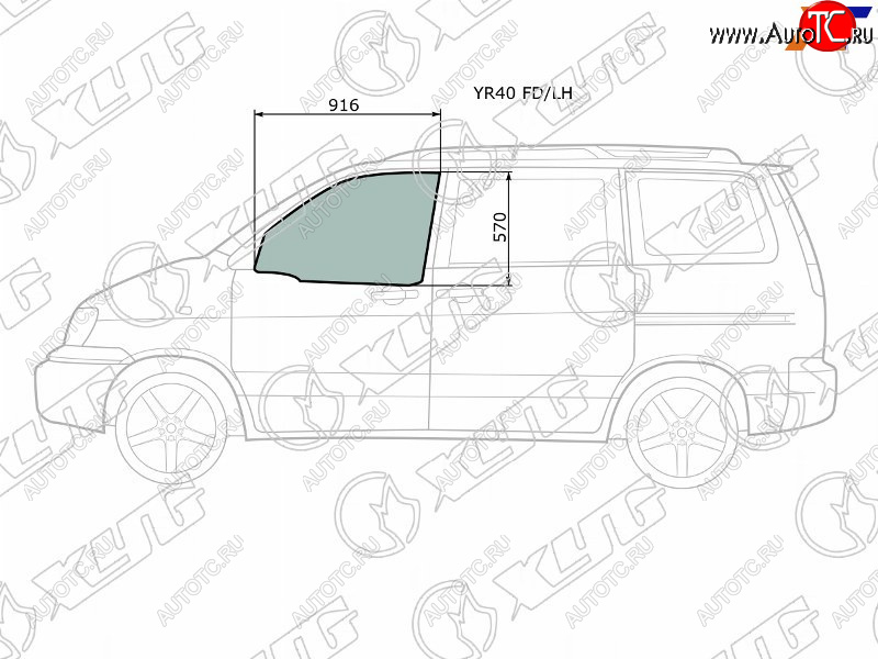 2 899 р. Стекло боковое опускное (Спереди Слева Цвет зеленый) Toyota Lite Ace 96-07  Lite Ace Noah 96-01  XYG YR40 FD/LH  с доставкой в г. Пермь