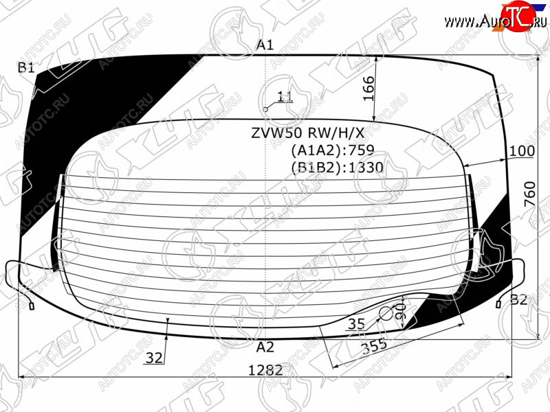 9 549 р. Стекло заднее (Цвет зеленый Обогрев Антенна) Toyota Prius (ZVW50) 15-23 XYG ZVW50 RW/H/X  с доставкой в г. Пермь