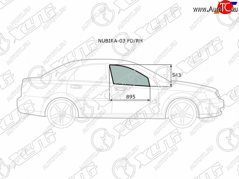 2 399 р. Стекло боковое опускное (Спереди Справа Цвет зеленый) Chevrolet Lacetti 04-13  Daewoo Lacetti 04- XYG NUBIRA-03 FD/RH  с доставкой в г. Пермь
