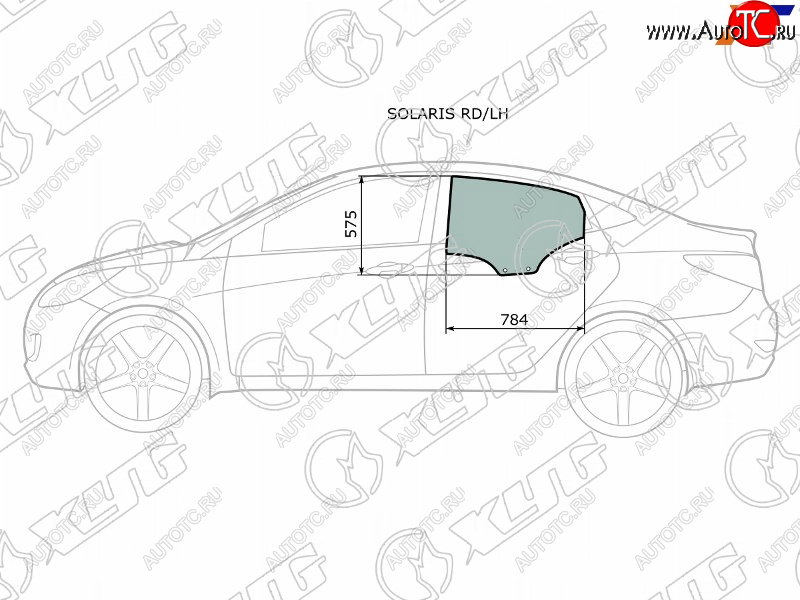 2 399 р. Стекло боковое опускное (Сзади Слева Цвет зеленый) Hyundai Solaris 10-17  Accent 11-17 XYG SOLARIS RD/LH  с доставкой в г. Пермь