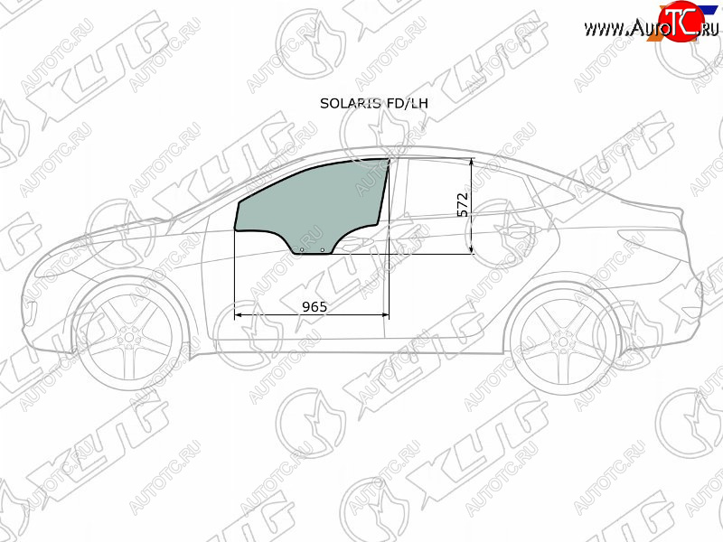 2 499 р. Стекло боковое опускное (Спереди Слева Цвет зеленый) Hyundai Solaris 10-17  Kia Rio 11-17  Hyund XYG SOLARIS FD/LH  с доставкой в г. Пермь