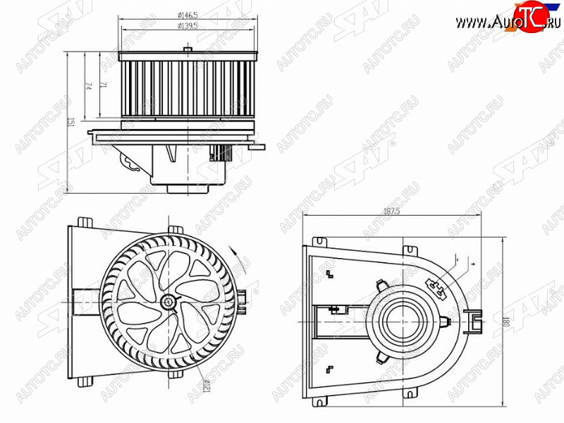 2 699 р. Мотор отопителя салона Audi A3 96-03  Skoda Octavia 96-13  Volkswagen Golf 97-16  Jetta 98-10  P SAT ST-1J1819021C  с доставкой в г. Пермь