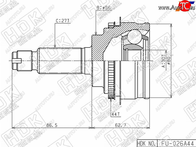 4 549 р. Шрус наружный SUBARU IMPREZA GF8 4WD 98- FORESTER SF9 HDK FU-026A44  с доставкой в г. Пермь