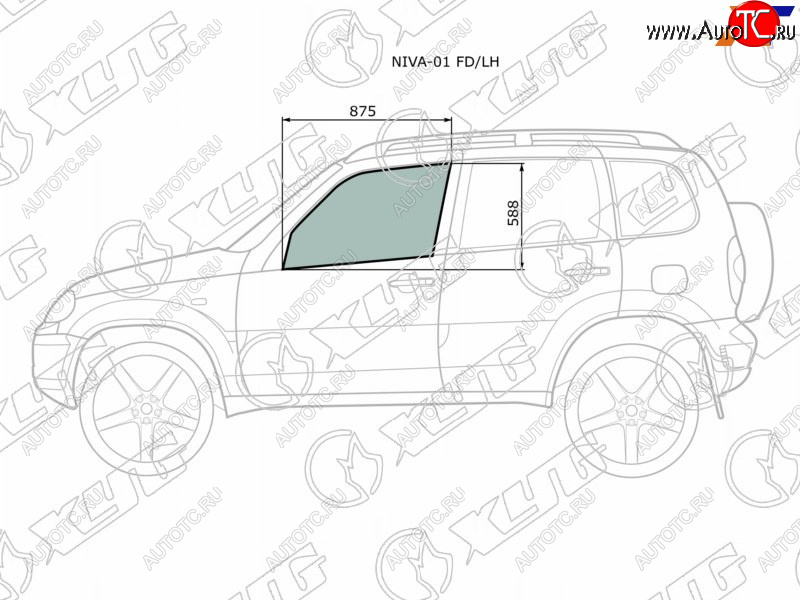 2 099 р. Стекло боковое опускное (Спереди Слева Цвет зеленый) Chevrolet Niva 98-  LADA Niva Travel 21- XYG NIVA-01 FD/LH  с доставкой в г. Пермь