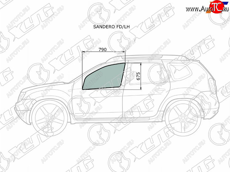 2 399 р. Стекло боковое опускное (Спереди Слева Цвет зеленый) Nissan Terrano 14-22  Renault Duster 10-21  XYG SANDERO FD/LH  с доставкой в г. Пермь