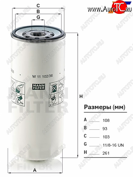 1 499 р. Фильтр масляный VOLVO, FREIGHTLINER, FAW, HINO, IVECO, MACK, MAZ, URAL, GAZON NEXT MANN W11102/36  с доставкой в г. Пермь