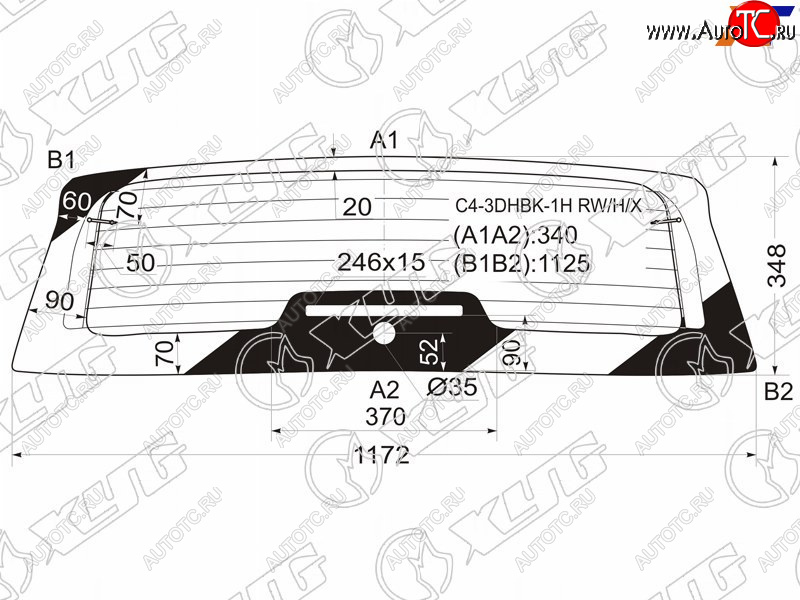 12 449 р. Стекло заднее (Цвет зеленый Обогрев) Citroen C4 04-11 XYG C4-3DHBK-1H RW/H/X  с доставкой в г. Пермь