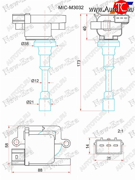 3 399 р. Катушка зажигания MITSUBISHI LANCER CS2A 1.5 00-/PAJERO IO H65W 1.6 99-01 NEW ERA MIC-M3032, micm3032 NEW ERA MIC-M3032  с доставкой в г. Пермь