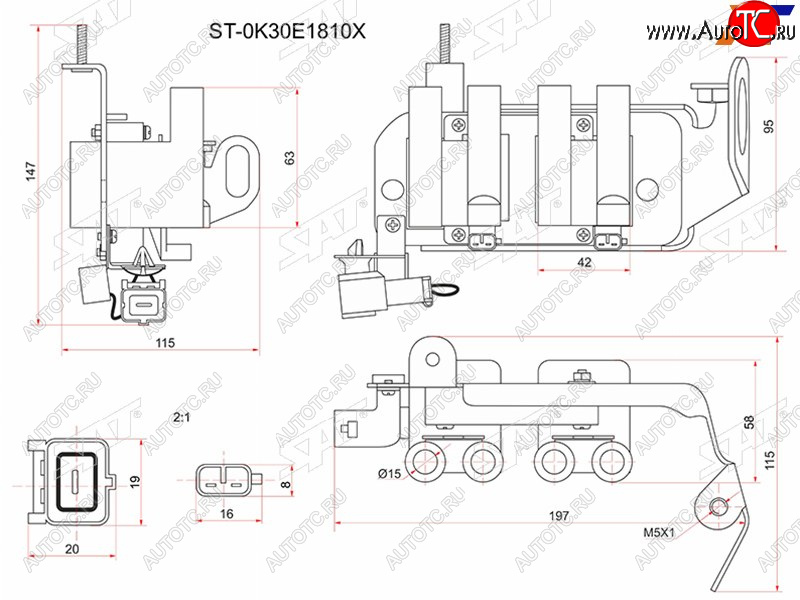 2 259 р. Катушка зажигания KIA RIO 00-05 (модуль) SAT ST-0K30E1810X  с доставкой в г. Пермь