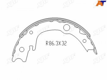 Колодки барабанные задние RH-LH SAT Toyota Ist XP110 (2007-2016) (комплект 4шт)