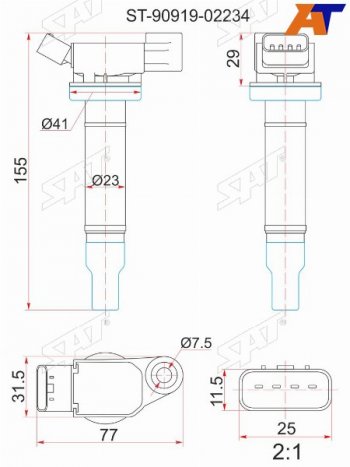 1 239 р. Катушка зажигания TOYOTA 1MZ-FE MCV2#MCU2#MCU1#MCU3#MCR3040 00-06 SAT ST-90919-02234  с доставкой в г. Пермь. Увеличить фотографию 1
