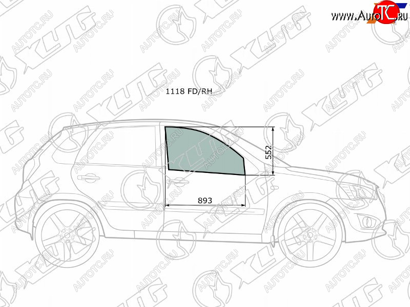 2 349 р. Стекло боковое опускное (Спереди Справа Цвет зеленый) Datsun mi-Do 14-21  on-DO 14-19  LADA Gran XYG 1118 FD/RH  с доставкой в г. Пермь