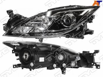 Фара левая (черная, под электрокорректор, Евросвет) TYC Mazda 6 GH дорестайлинг седан (2007-2010)