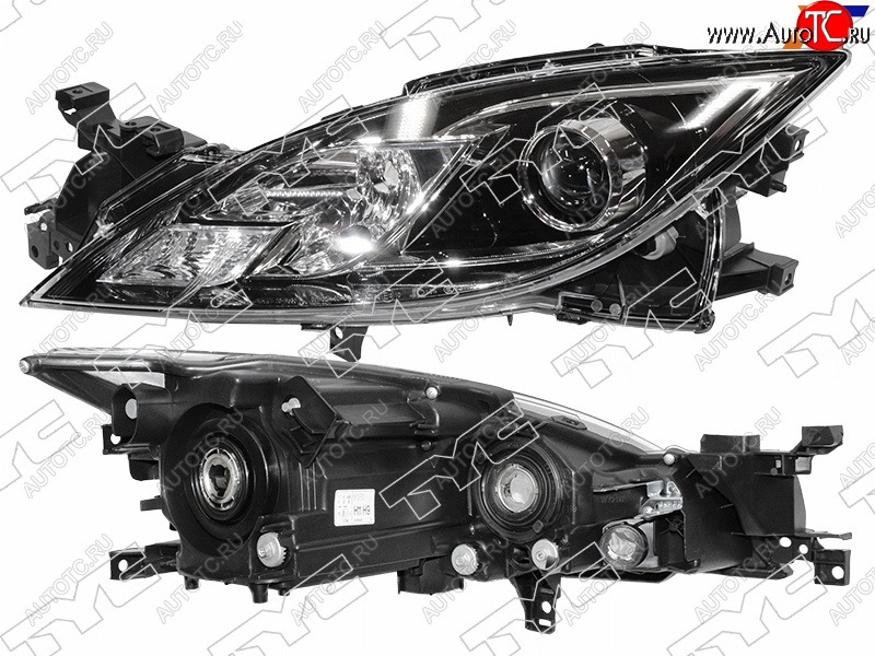 14 349 р. Фара левая (черная, под электрокорректор, Евросвет) TYC Mazda 6 GH дорестайлинг седан (2007-2010)  с доставкой в г. Пермь