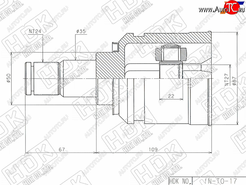 5 399 р. Шрус внутренний LH TOYOTA ACV3#ACV40 NZT260ANE10ACUMCU2030ACM21ACR30AZR65 HDK IN-TO-17  с доставкой в г. Пермь