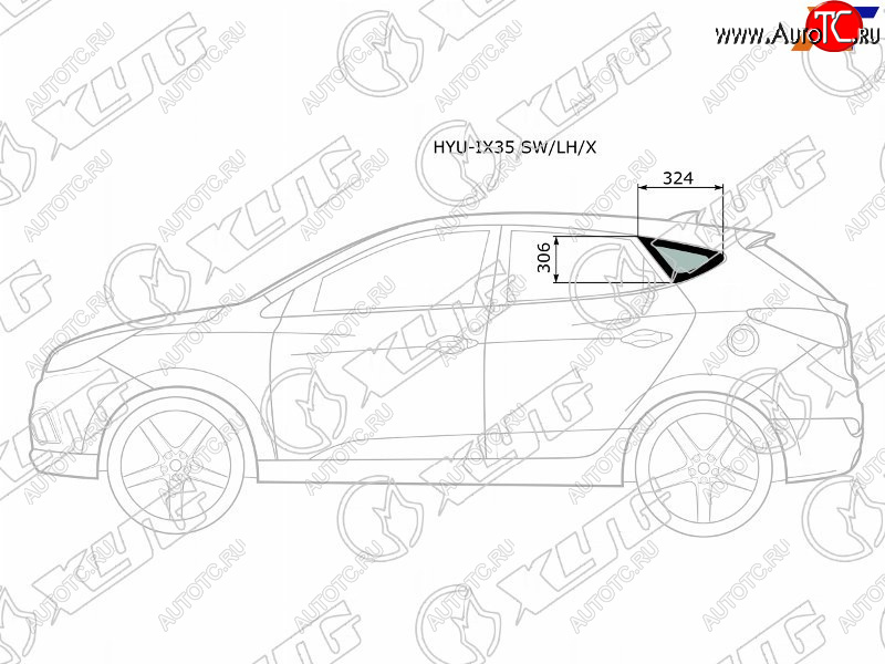 1 759 р. Стекло кузова боковое (не опускное) (Слева Цвет зеленый) Hyundai ix35 09-15  Tucson 09-15          XYG HYU-IX35 SW/LH/X  с доставкой в г. Пермь