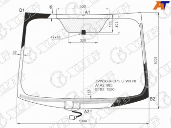Стекло лобовое (Обогрев щеток) Toyota Prius (ZVW30) 09-16  Prius PHV 12-16 XYG ZVW30-R-CPH LFW/H/X