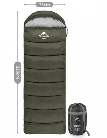 4 269 р. Мешок спальный Naturehike U350, (190х30)х75 см, (левый) (ТК: +1C), темно-зеленый Naturehike nh20msd07-agru350-l  с доставкой в г. Пермь. Увеличить фотографию 1