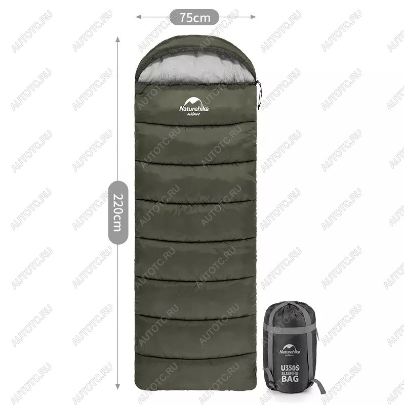 4 889 р. Мешок спальный Naturehike U250S, (190х30)х75 см, (левый) (ТК: 0C), темно-зеленый Naturehike nh20msd07-arm250s-l  с доставкой в г. Пермь
