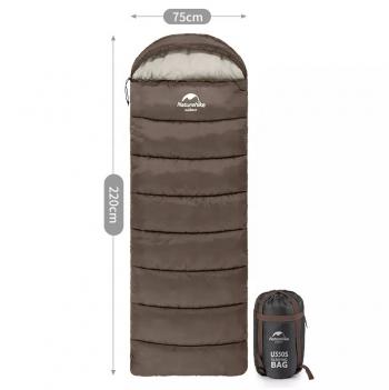 4 269 р. Мешок спальный Naturehike U350, (190х30)х75 см, (левый) (ТК: +1C), коричневый Naturehike nh20msd07-gu350-l  с доставкой в г. Пермь. Увеличить фотографию 2