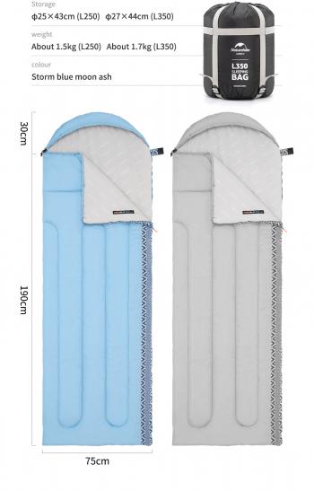 4 919 р. Мешок спальный Naturehike Envelope Down L 250, (190+30)x75 см, (левый) (ТК: +9C), серый Naturehike nh21msd07-gl250-l  с доставкой в г. Пермь. Увеличить фотографию 3